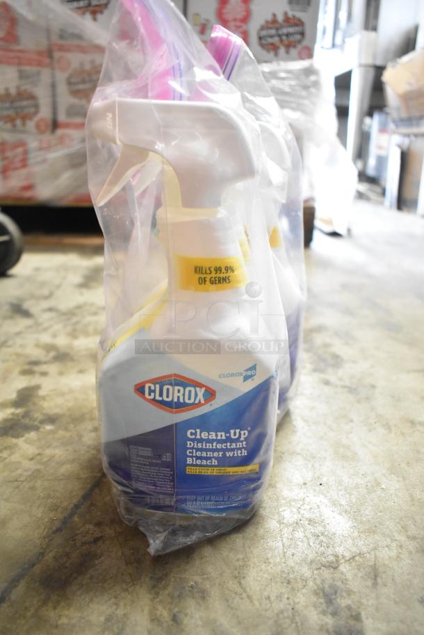 Clorox Clean-Up Disinfectant Spray pack, kills 99.9% of germs, packaged in plastic, good condition, visible label.