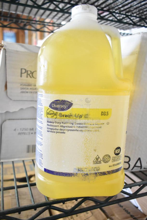 Three tier lot with Provon Foaming Handwash boxes and Diversey Heavy Duty Foaming Grease Cleaner jug, label visible.