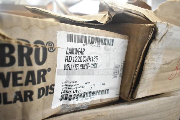 Brand new Cambro RD1220CWH135 rectangular display cover, 12x20", clear/chrome, hinged. Scratch and dent condition. 72 units.