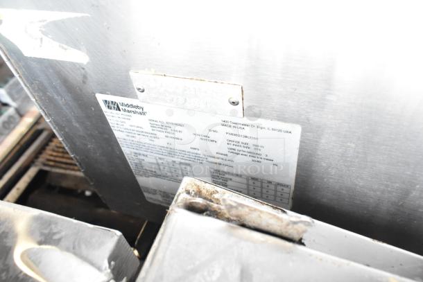 Middleby Marshall PS638G stainless steel commercial conveyor pizza oven label, showing specs and model details.