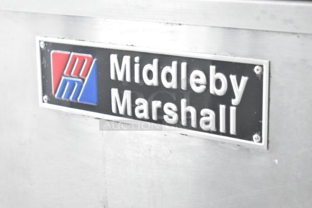 Middleby Marshall PS638G stainless steel conveyor pizza oven, 2021 model, natural gas, 89,000 BTU, logo plaque visible.