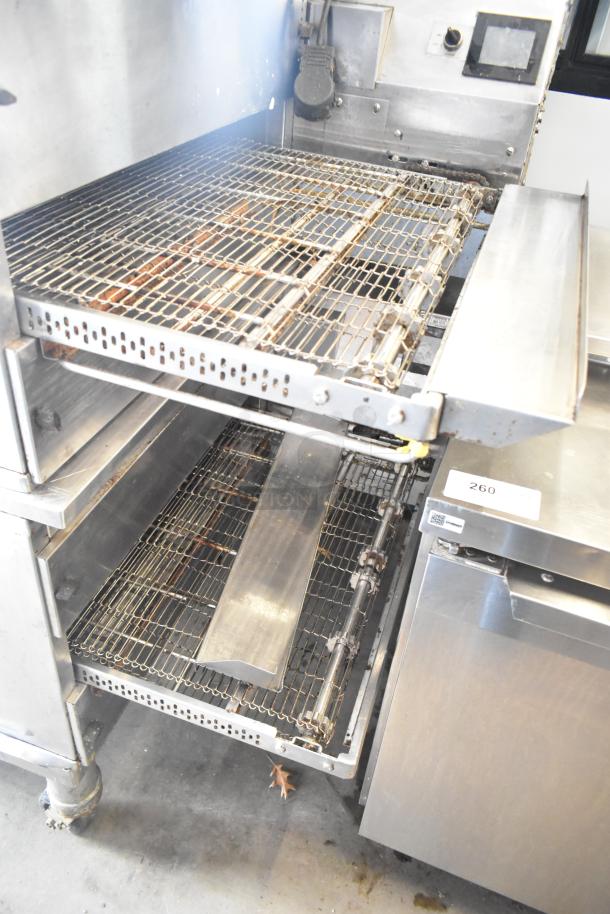 Middleby Marshall PS638G conveyor pizza ovens, stainless steel, natural gas, 89,000 BTU, on casters, used condition.