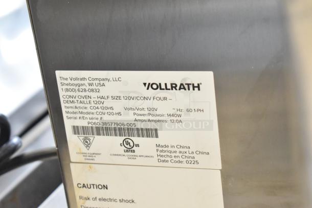 BRAND NEW Vollrath COV-120-HS convection oven; missing outer glass. Stainless steel, 120V, 1 phase. Label with specs visible.