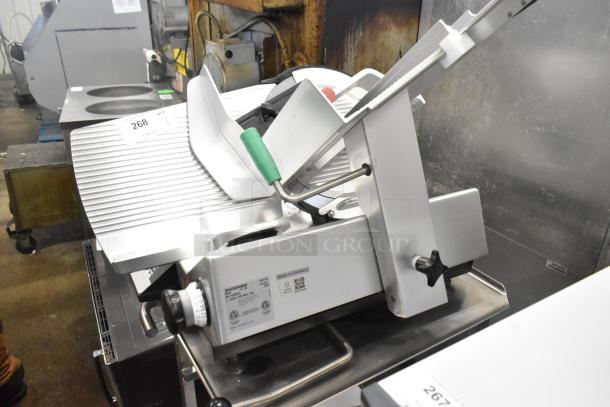 2023 Bizerba GSP HD commercial meat slicer on stainless stand. Excellent condition. 120V, 1 phase. Made in Germany.