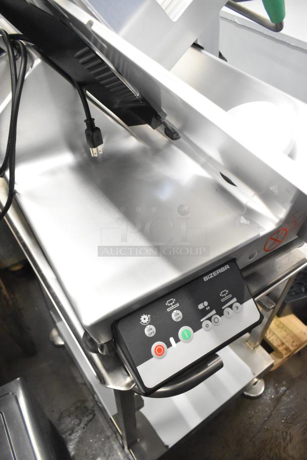 2023 Bizerba GSP HD stainless steel meat slicer on stand, 120V, 1 Phase. Control panel with clear buttons.