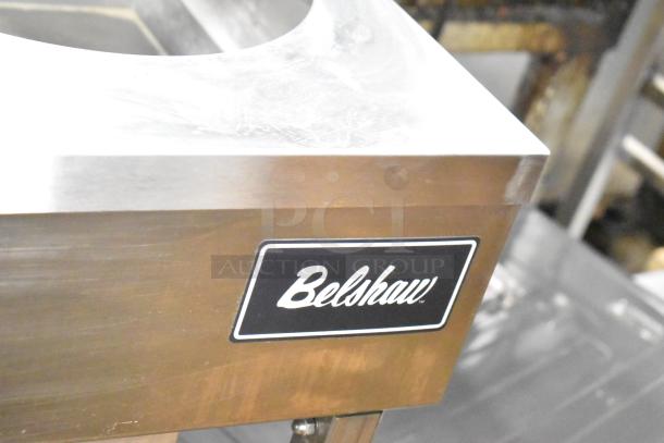 Belshaw H&I Stainless Steel Icing Station on casters, 115V, 1 Phase, features durable construction and branded label.