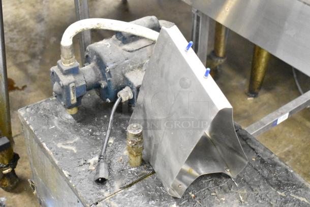 Metal Commercial Portable Fryer Oil Filter, Model 402, 120V, 1 Phase, used condition, visible hose and electrical connections.