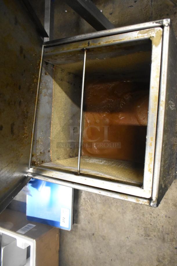 402 Metal Commercial Portable Fryer Oil Filter, Model 402, 120V, 1 Phase. Shows wear, visible dirt and oil residue inside.