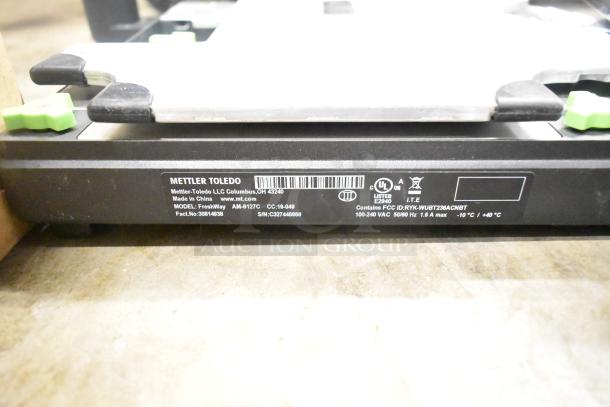 Mettler Toledo FreshWay Stainless Steel Countertop Scale, Model AM-6127C. 100-240V, 1 Phase. Labels show model and specs.