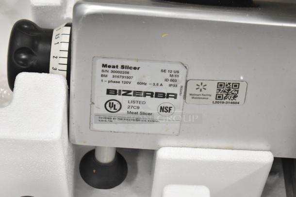 Bizerba SE 12 US stainless steel commercial meat slicer, 120V. UL and NSF listed. Serial number 30002256.