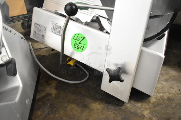 2016 Bizerba GSP H stainless steel meat slicer, 120 volts, 1 phase, visible control knob and model label, excellent condition.