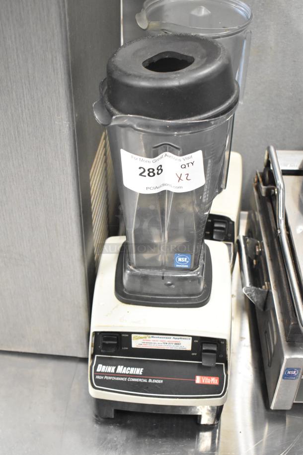 VitaMix Drink Machine commercial blender, 120V, 1 phase, with NSF certification, fair condition, includes auction label with bid details.