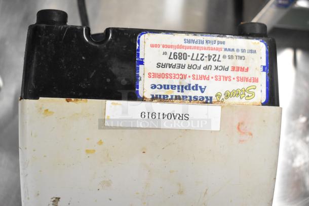 Two metal countertop blenders, including a VitaMix, in used condition. Labeled “SRA041919” and a service tag. 120 volts, 1 phase.