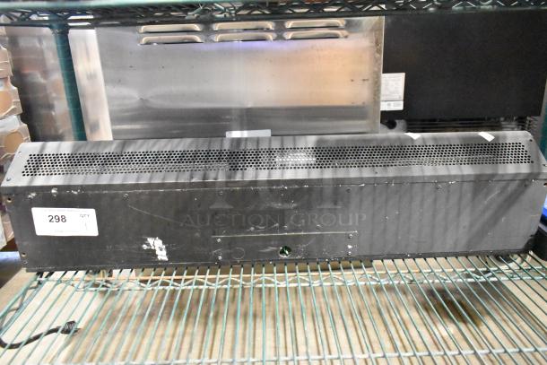 Mars LPV236-1UA-OB black metal air curtain, 115V, 1 phase. Visible wear, auction tag 298 attached.