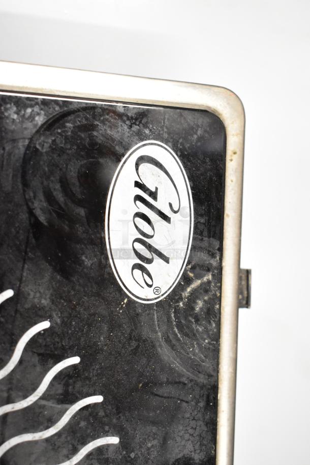 2022 Globe IR1800 induction range, single burner, metal countertop model. Features 120 volts, 1 phase power. Visible wear.