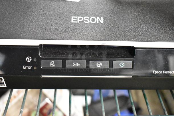 Epson J252A photo scanner, features error indicator, PDF, email, print buttons. Black finish, lightly used condition.