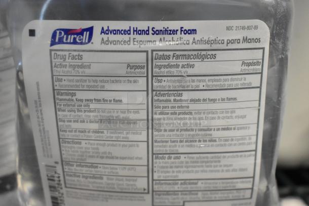 Purell Advanced Hand Sanitizer Foam, 70% ethyl alcohol, antimicrobial, 4 bottles, clear packaging, new condition.