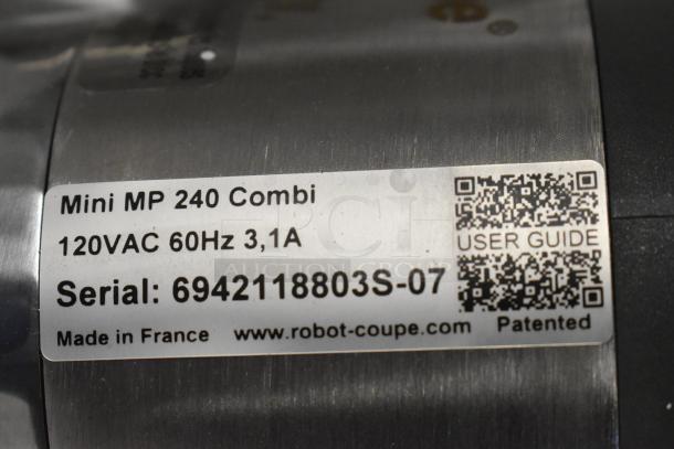 Robot Coupe Mini MP 240 Combi Immersion Blender, 120V, 60Hz, 3.1A, serial 6942118803S-07, Made in France, labeled.
