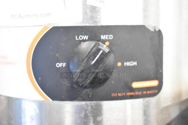 Nemco 6100A Soup Kettle, stainless steel, 2022 model. Features temperature dial with low, medium, and high settings.