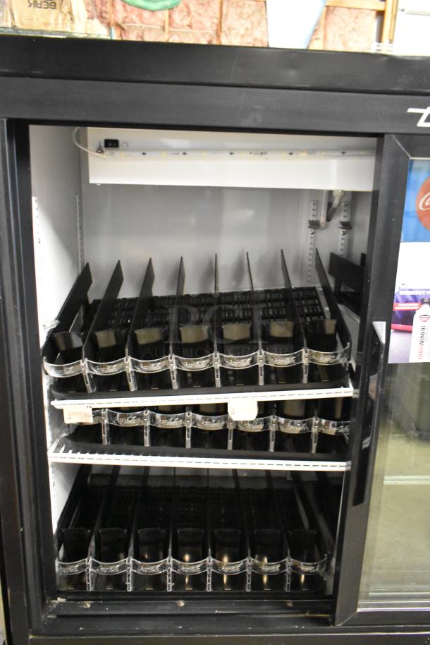 2017 True GDM-41SL-48-HC-LD commercial cooler, 2-door, metal, poly-coated racks, 115V, 1 phase, used condition.