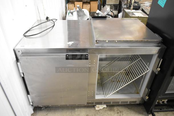 Beverage Air UCR48A stainless steel 2-door undercounter cooler on casters, 115V, used condition with power cord visible.