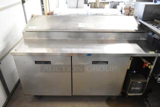 Randell Stainless Steel Commercial Pizza Prep Table on Commercial Casters. 115 Volts, 1 Phase. - Item #1226982