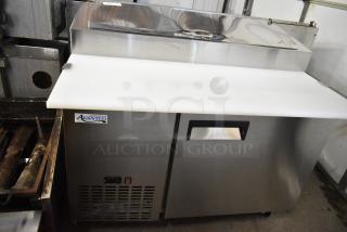 BRAND NEW SCRATCH AND DENT! 2025 Avantco 178APPT49HC Stainless Steel Commercial Pizza Prep Table on Commercial Casters. 115 Volts, 1 Phase. - Item #1226983