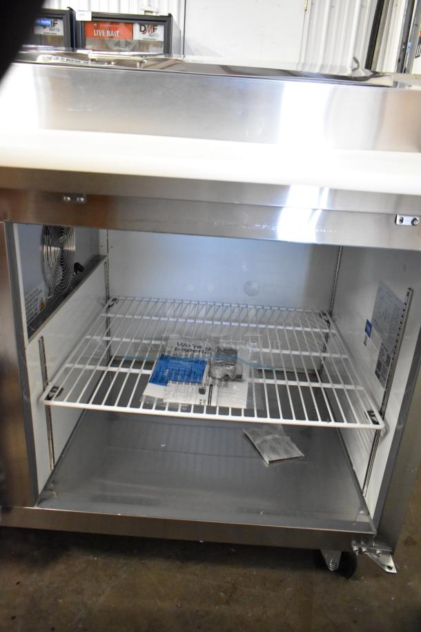 Brand new 2025 Avantco 178APPT49HC Stainless Steel Pizza Prep Table, commercial casters, 115V, 1 Phase, minor dents.