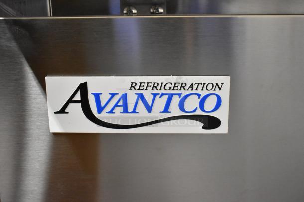Brand new Avantco 178APPT49HC stainless steel commercial pizza prep table, scratch and dent. 115V, 1 phase, on commercial casters.