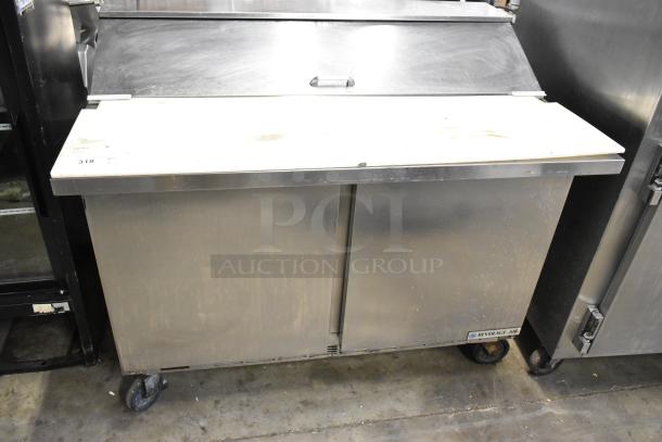 Beverage Air SPE48HC-12C stainless steel commercial prep table with Bain Marie Mega Top, on casters; 115V, 1 Phase.