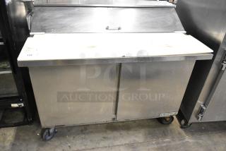 Beverage Air SPE48HC-12C stainless steel commercial prep table with Bain Marie Mega Top, on casters; 115V, 1 Phase.