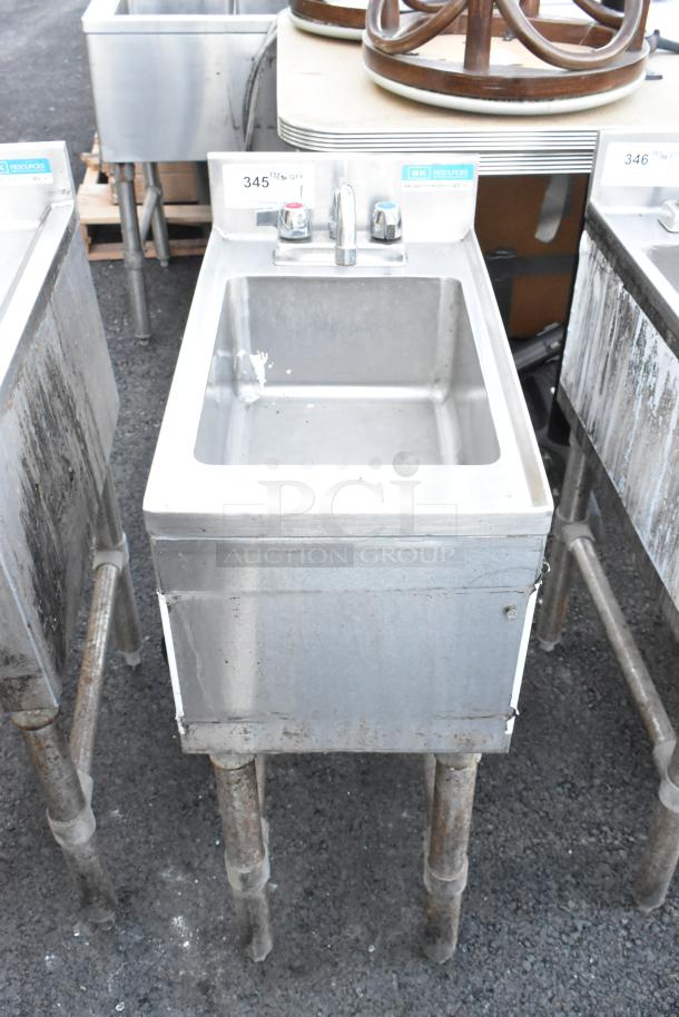 BK Resources BKUBS-1014HSS12 stainless steel single bay back bar sink with faucet and handles, used condition.