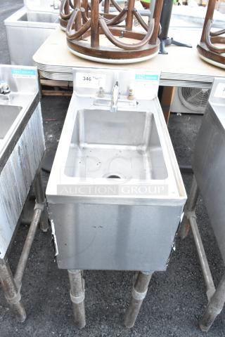 BK Resources BKUBS-1014HSS12 stainless steel back bar sink with faucet and handles, single bay, commercial use.