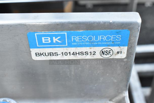 BK Resources BKUBS-1014HSS12 stainless steel back bar sink label, NSF certified.