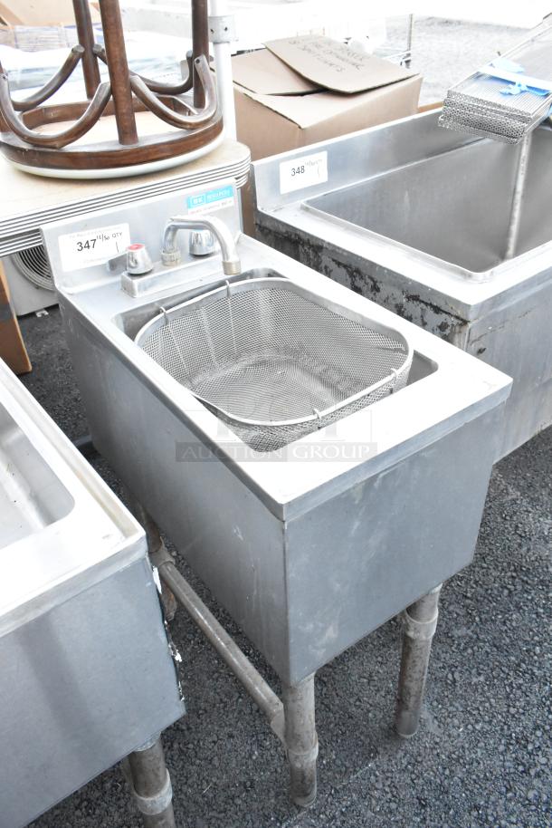 BK Resources stainless steel single bay back bar sink, model BKUBS-1014HSS12, with faucet and handles, in good condition.