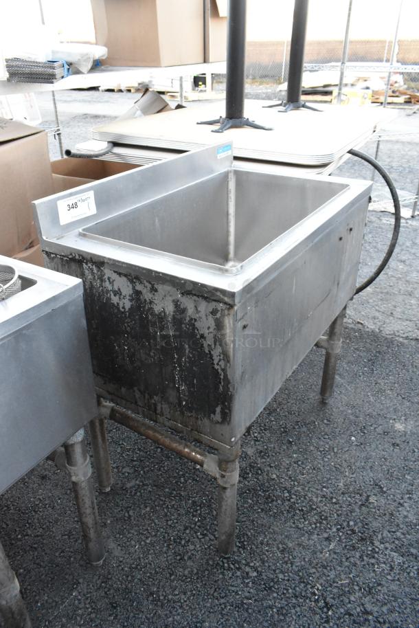 BK Resources BKIB-3012-18S stainless steel ice bin, shows signs of wear, label indicates model.