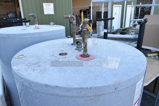 AO Smith DEN-80 110 commercial water heater, metal, 208V, 1/3 phase, visible valve connections, slightly worn condition.