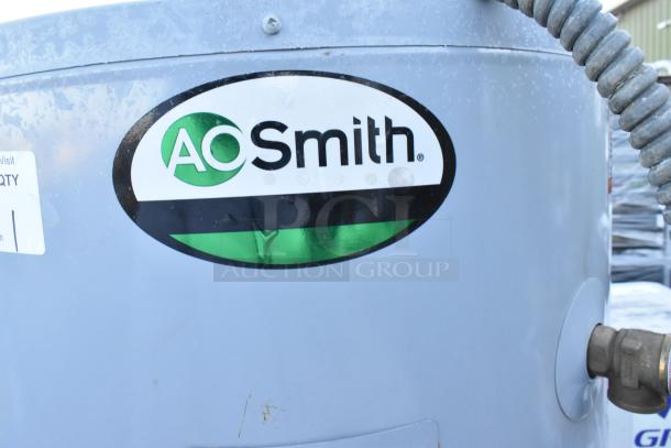 AO Smith LTE-80D 200 Commercial Water Heater, metal construction, 240 volts, single phase; logo and fittings visible.