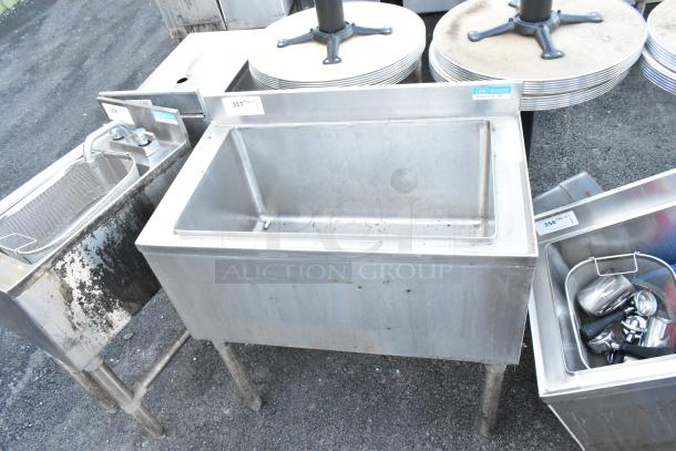 BK Resources BKIB-3012-18S stainless steel ice bin, used, rectangular design, labels intact, suitable for commercial use.