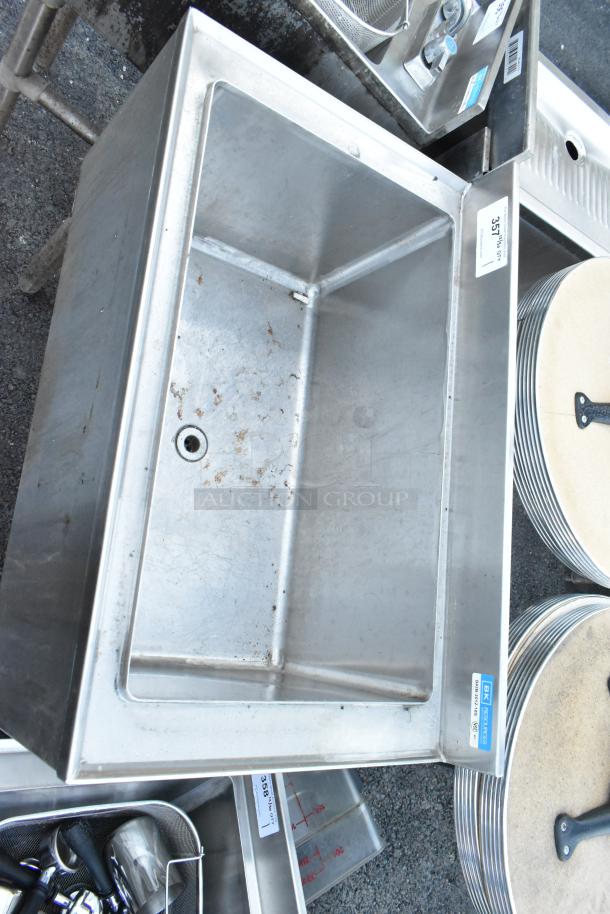 BK Resources BKIB-3012-18S stainless steel ice bin, features drain hole, appears in used condition with minor wear.