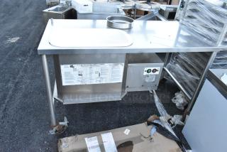 Ayr King stainless steel commercial breader/blender/sifter table, good condition, with control panel and operation instructions visible.