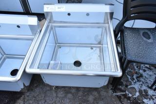 BRAND NEW Steelton 522CS12424 stainless steel single bay sink, scratch and dent condition, no legs, tag indicating item number 374.