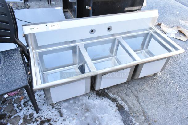 Regency 600S31717 60" stainless steel three-compartment sink, 16 gauge, no legs, scratch and dent, galvanized steel, brand new.