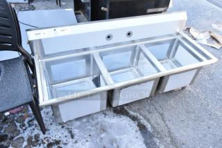 Regency 600S31717 60" stainless steel three-compartment sink, 16 gauge, no legs, scratch and dent, galvanized steel, brand new.