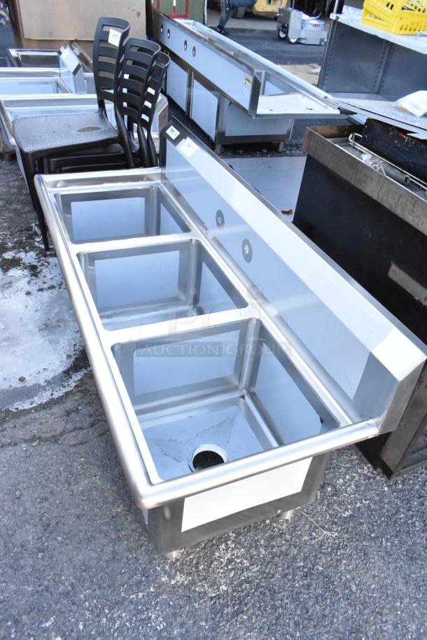 BRAND NEW Regency 600S31717 60" stainless steel three-compartment sink, 16 gauge, no legs, commercial use, scratch and dent.
