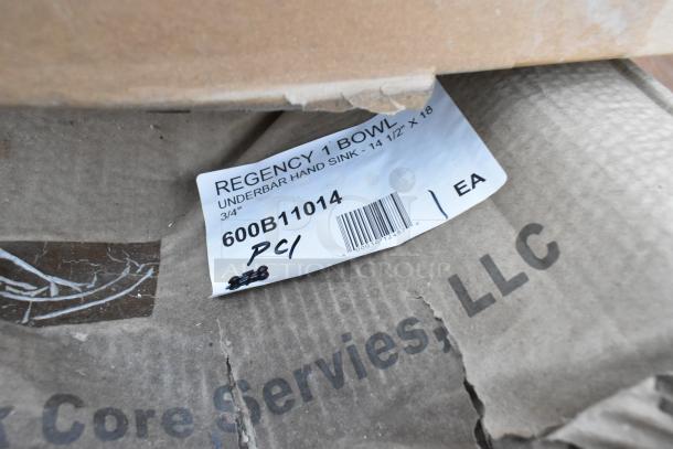 Regency underbar hand sink label. Model: 600B11014, size: 14 1/2" x 18". Scratch and dent condition.