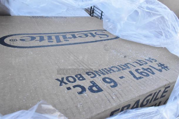 Cardboard box labeled "Sterilite," slightly damaged, plastic wrapping, part of 15 new scratch and dent items auction.