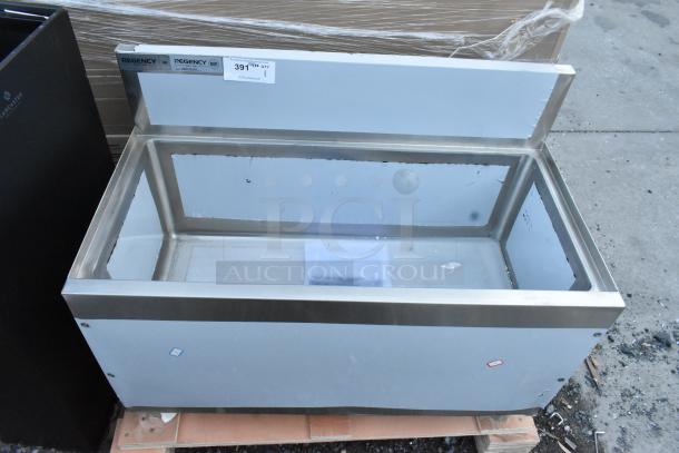 Brand new Regency 600IB1936CPS 19"x36" underbar ice bin with 10 circuit cold plate, bottle holders, no legs, minor scratches.