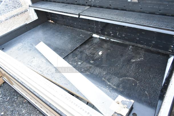 Killion PFW-74-43-48-V-N-MOBILE metal merchandiser, open design, 208/230V, 1-phase, used condition, black finish, commercial use.