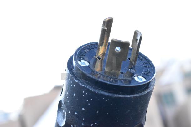 Killion PFW-74-43-48-V-N-MOBILE plug detail. Leviton 20-230V, for merchandiser; metal prongs, black casing.